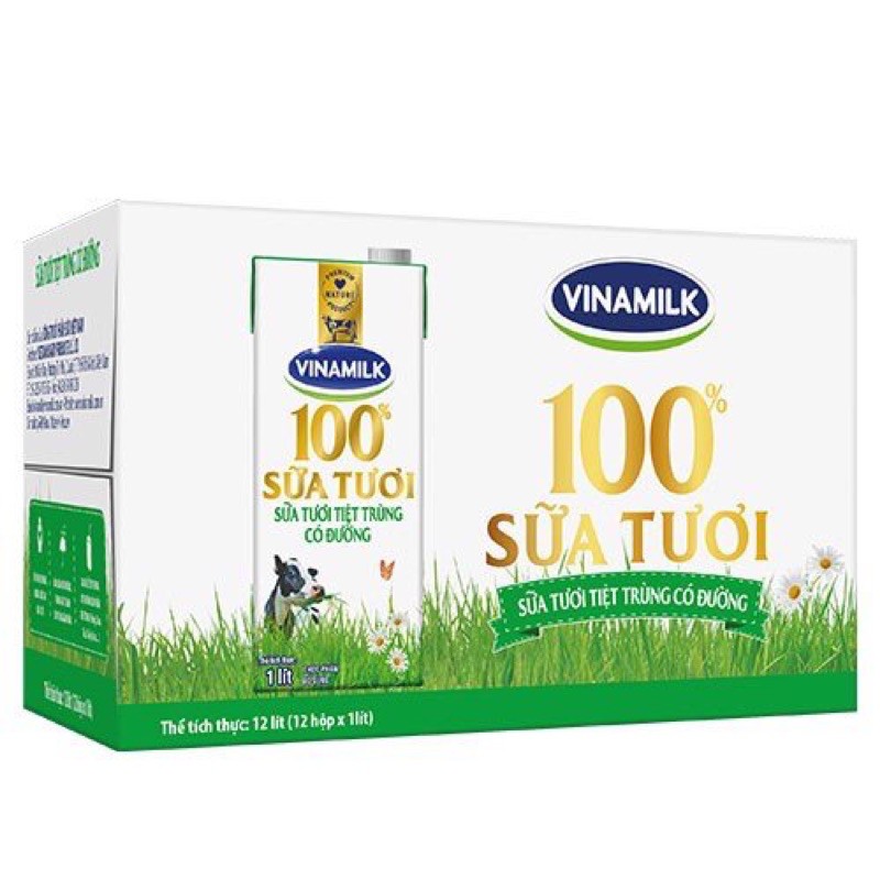 Thùng 12 hộp sữa tươi có đường Vinamilk 100% - 1 lít x 12 hộp