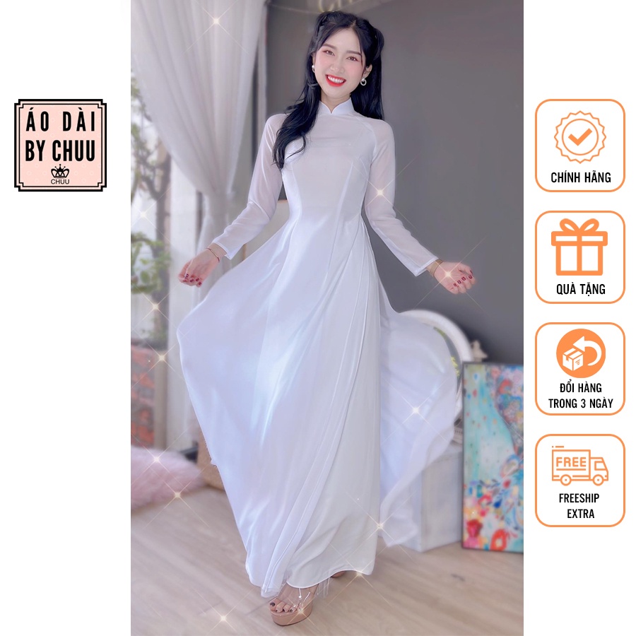 Áo dài trắng học sinh vải chiffon 4 tà chưa kèm quần CHUU AD8035