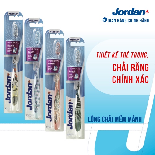 [Mã BMBAU50 giảm 50K đơn 150K] Combo 4 Bàn chải đánh răng Jordan Individual Reach, Lông mềm chữ S