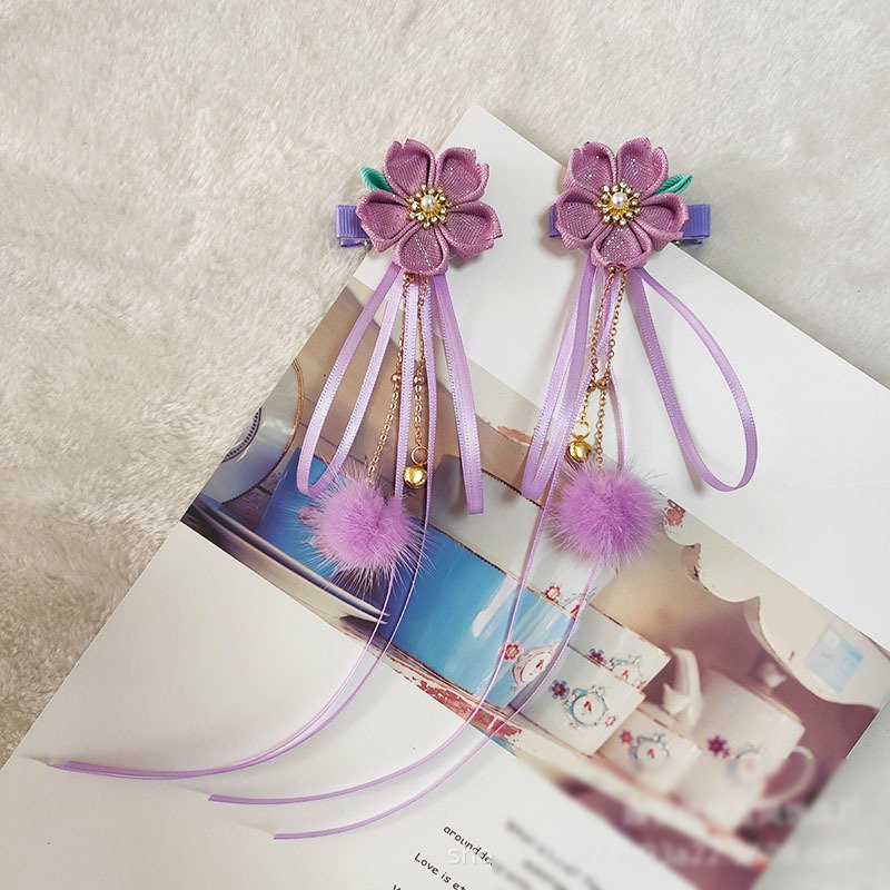 ( 1 chiếc ) Cài tóc HOA SAKURA CẮT CÁNH cổ trang tua rua gắn bông phụ kiện kẹp tóc nữ xinh xắn