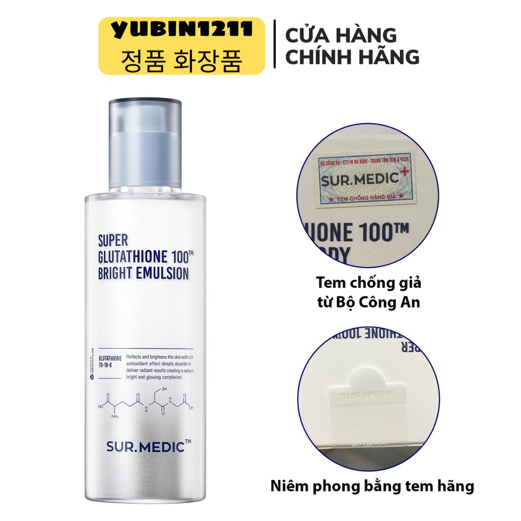 Sữa Dưỡng Trắng Da Sur Medic Super Glutathione 100 Bright Emulsion 120ml