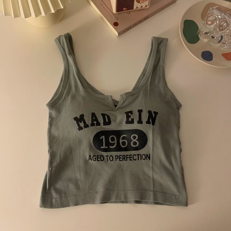 Áo Ống Ngắn Mỏng Vừa Vặn In Chữ Cái Có Dây Treo Thời Trang Mùa Thu Cho Nữ