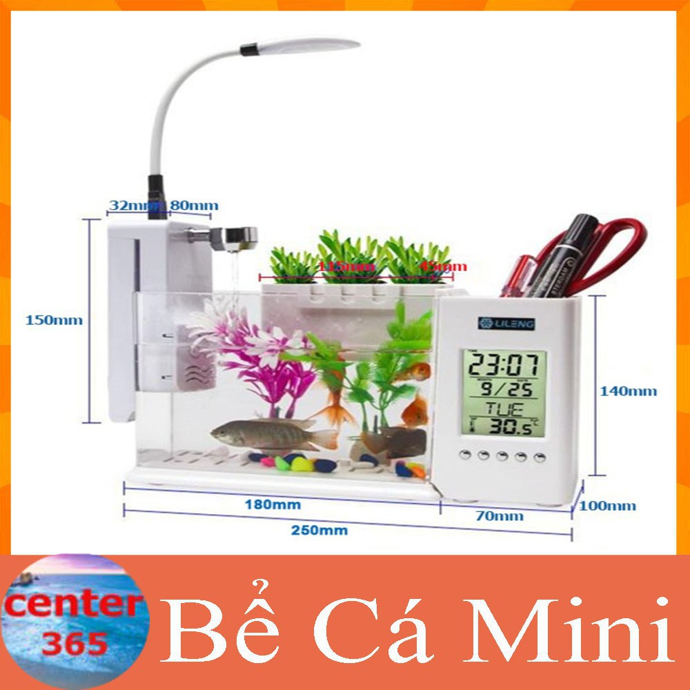 [XẢ KHO+FREE SHIP] Bể Cá Mini Kiêm Đồng Hồ Để Bàn kèm phụ kiện  Siêu Dễ Thương Màu Ngẫu Nhiên