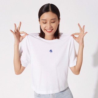 TheBlueTshirt - White Smart Box Tee with Embroidered Coconut Tree-Áo thun trắng thêu