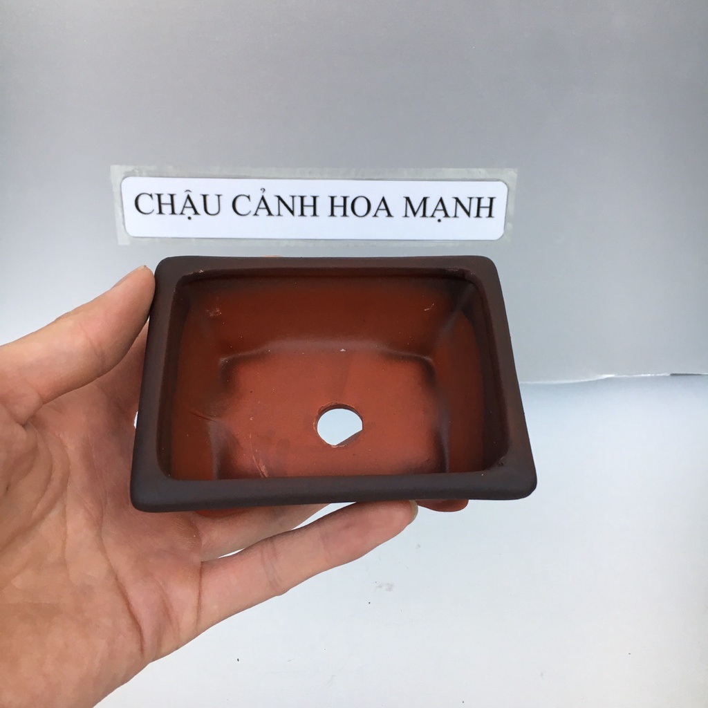 Chậu Chữ nhật bonsai sen đá mini đất nung màu đỏ đen gốm Bát tràng 1 size SP368