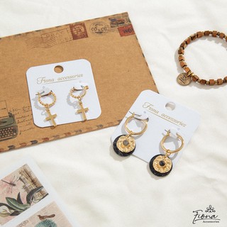 Khuyên tai cá tính vintage thánh giá/tròn đen