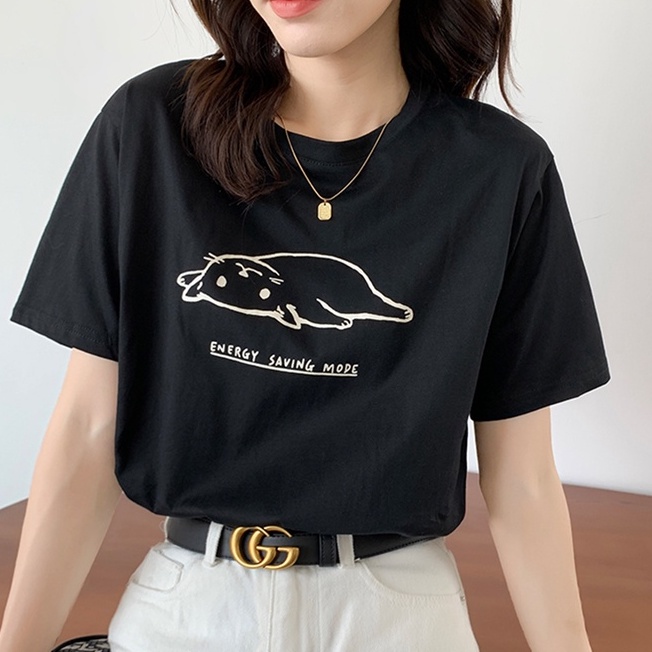 Áo Thun Đen Tay Ngắn Cổ Tròn Dáng Rộng Thời Trang Trẻ Trung 49212