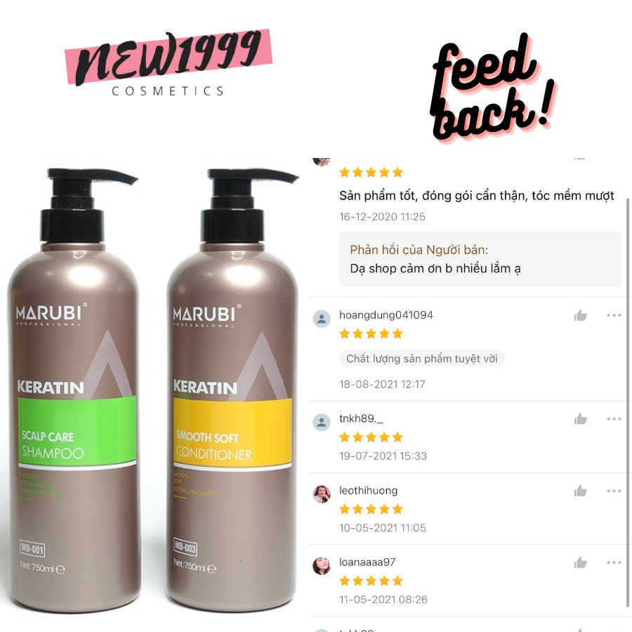 Dầu gội đầu KERATIN MARUBI cặp dầu gội xả phục hồi hư tổn giảm rụng tóc 750ml chính hãng