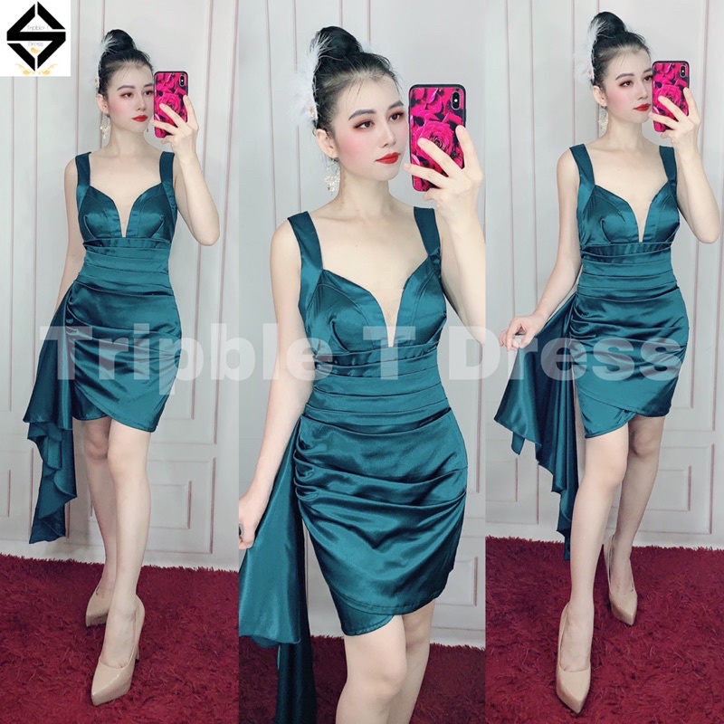 Đầm body phi lụa nhún bèo eo TRIPBLE T DRESS - free size