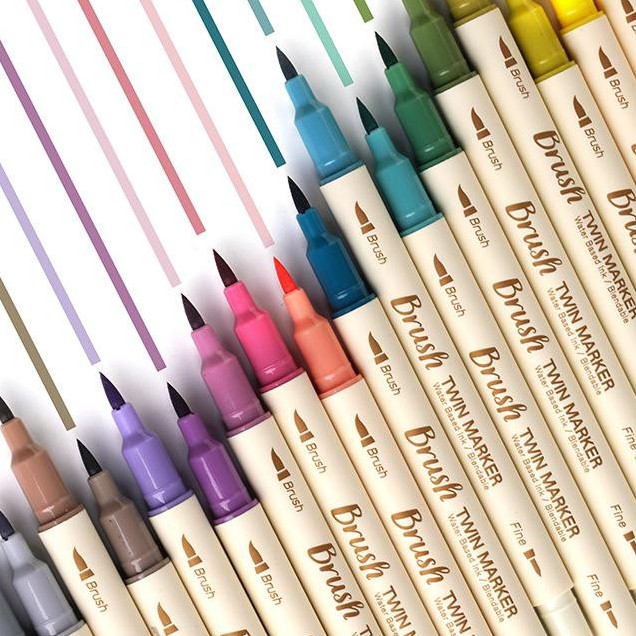 Set 3 TWIN MARKER BRUSH PEN - bút lông 2 đầu viết calligraphy/ nét thanh nét đậm