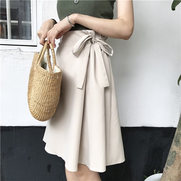 Chân váy xếp li eo thắt nơ ullzang
