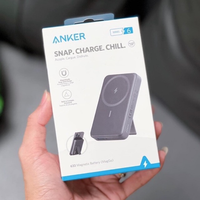 Sạc dự phòng Anker maggo 633 A1641 Hít lưng từ tính không dây xanh trắng đen