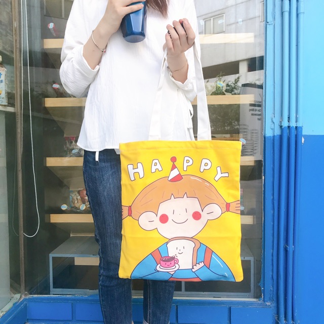 Túi Tote vải chấm tròn màu sắc, túi vải bảo vệ môi trường Chia.er