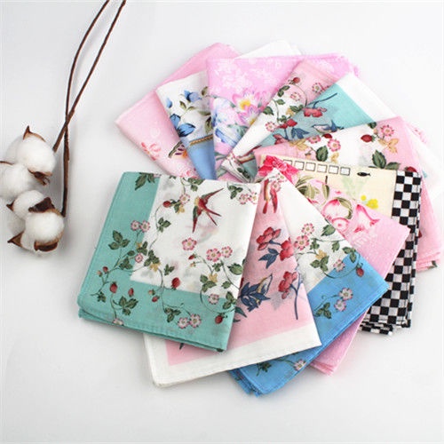 Khăn Tay Cotton Vuông Siêu Mỏng Thấm Hút Mồ Hôi In Họa Tiết Cổ Điển Cho Nữ