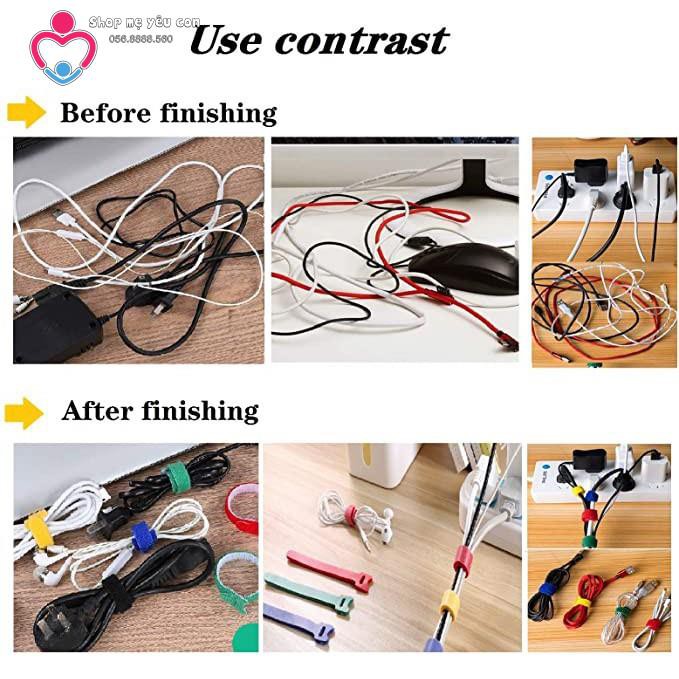 Dây dán tự dính 2 mặt, dây buộc gọn dây điện dây cáp có lỗ xỏ nhiều màu
