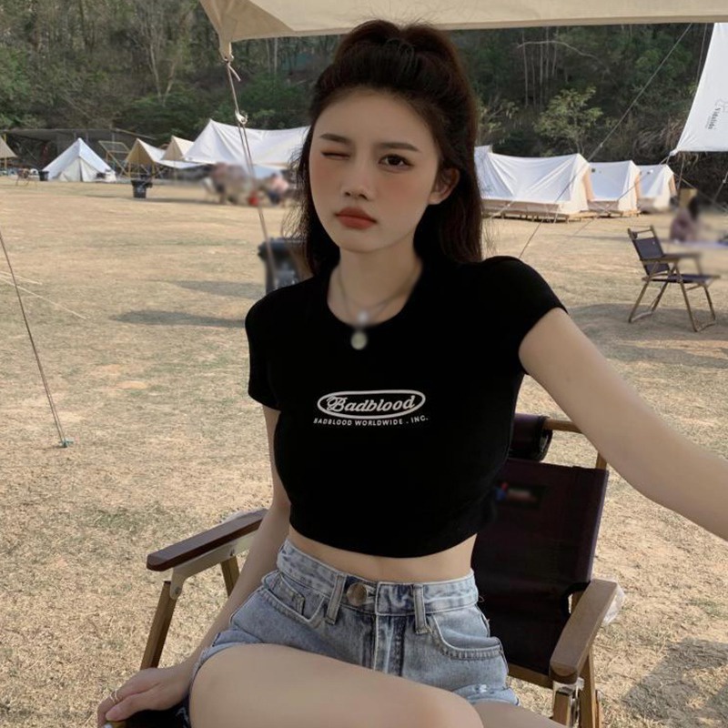 Áo Thun Croptop Nữ Cổ Tròn Dáng Ôm Thích Hợp Tập Yoga/Thể Hình