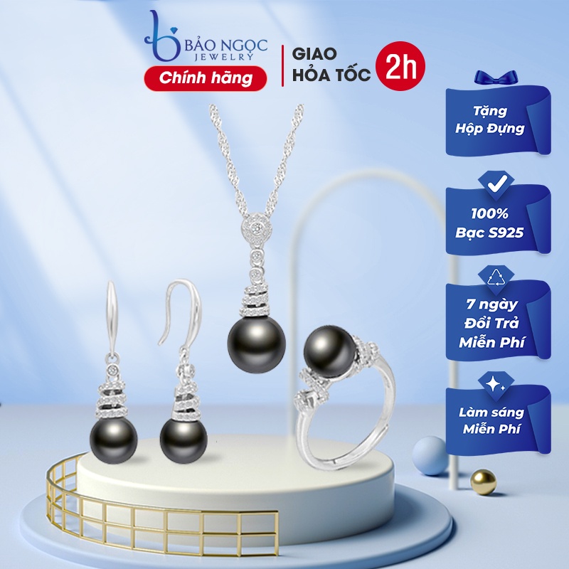 Bộ Trang Sức Ngọc Trai màu đen huyền bí khảm bạc 925 đá zircon sang trọng BNJ211 - Bảo Ngọc Jewelry