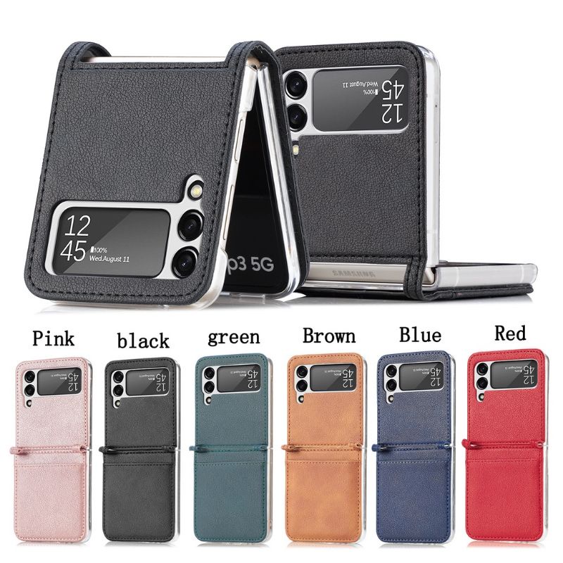 Ốp điện thoại da chống sốc có ngăn đựng thẻ cho Samsung Galaxy Z Flip 4 / Z Flip 3 Flip3 5G bảo vệ  4 góc