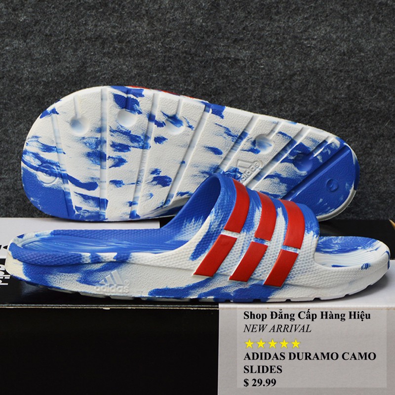 Dép Adidas Duramo Camo trắng xanh dương sọc đỏ