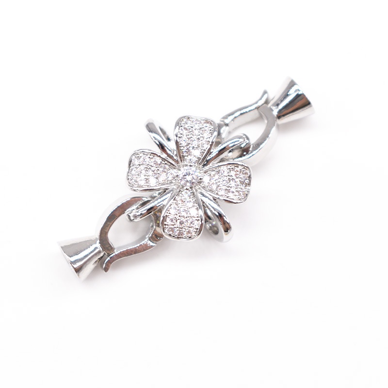 [K35B] Phụ kiện trang sức (DIY) - Chốt khóa cỏ 4 lá nạm đá gắn mặt làm vòng cổ vòng tay