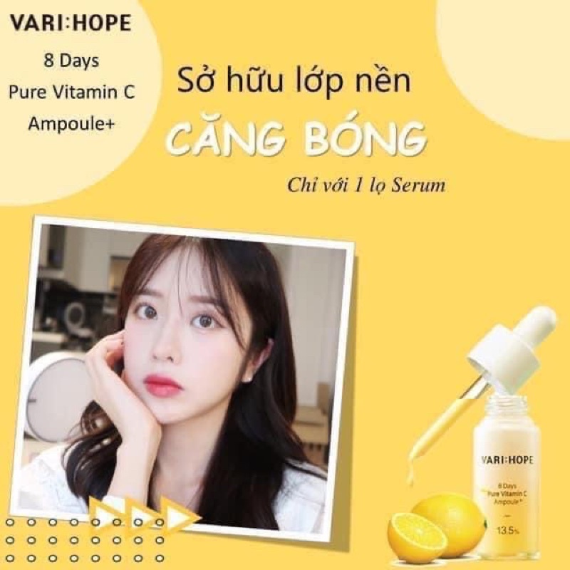 Tinh chất dưỡng trắng mờ thâm Vari:hope vari hope 8 days pủe vitamin C ampoule plus - Hàng chính hãng