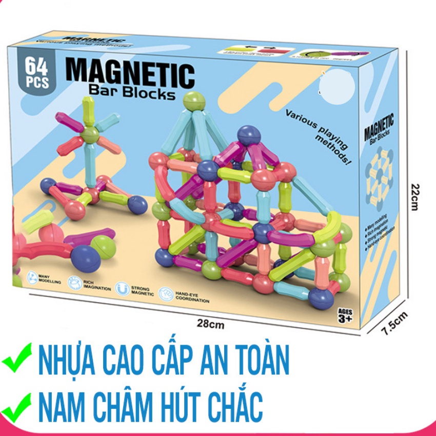 Bộ Đồ Chơi Xếp Hình Nam Châm Từ Tính 64 Chi Tiết , Xếp Hình Lego Thông Minh Cho Bé Sáng Tạo