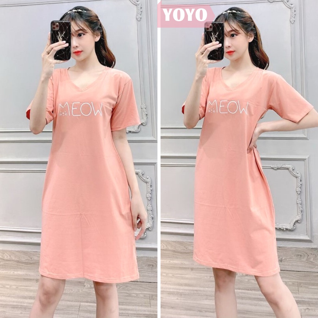 Đầm suông dài from rộng thun thái cao cấp cổ tròn tay ngắn mowe dưới 70kg
