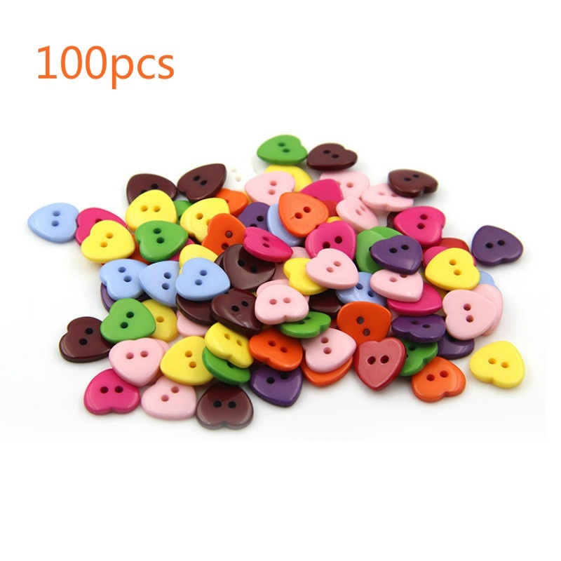 100 Nút Nhựa Hình Trái Tim Nhiều Màu Sắc