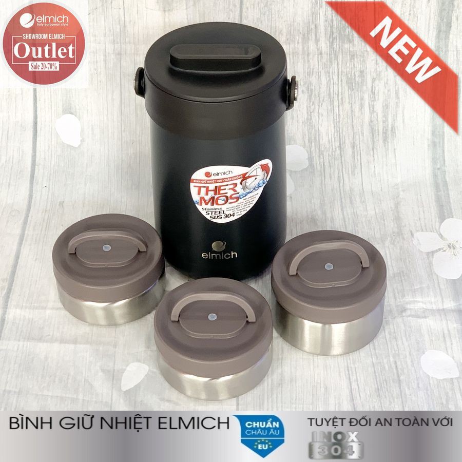 Hộp Đựng Cơm Giữ Nhiệt 3 Ngăn Inox 304 nóng 12h lạnh 24h ELMICH EL-3129 1500ml