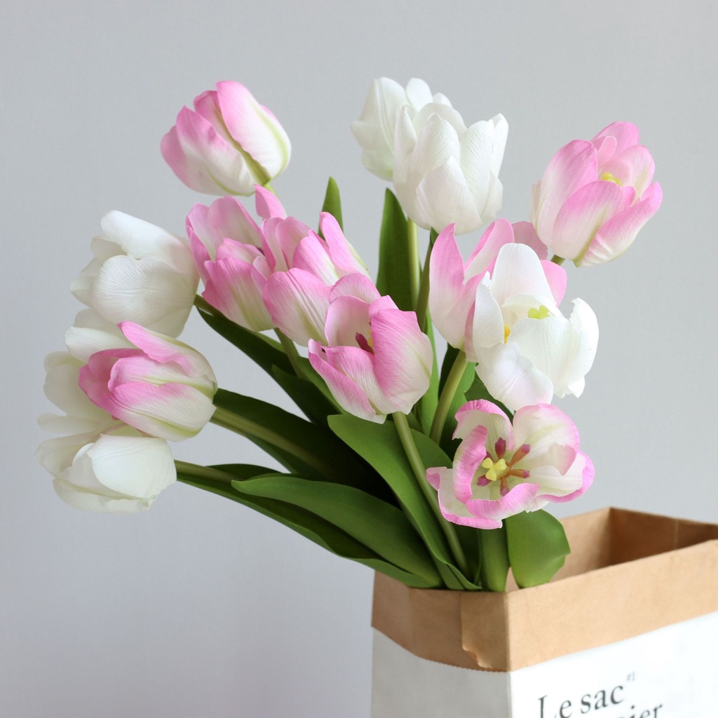 5pcs 1 bó hoa tulip giả hoa giả Dùng Trang Trí bông hoa giả để bàn hoa giả cao cấp hoa gia hoa giả chụp ảnh trang trí nhà hoa giả decor