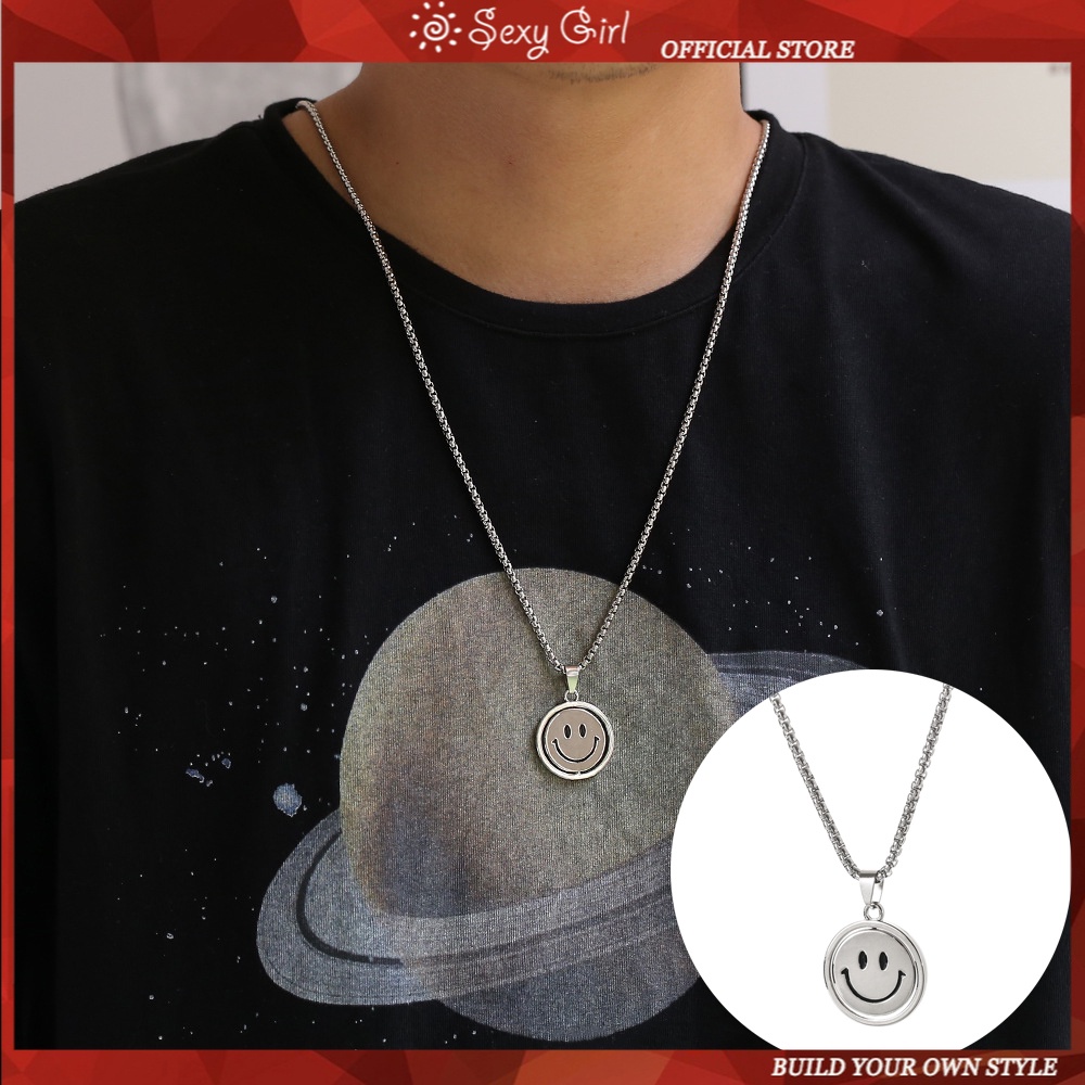 Vòng cổ Hai Mặt Bằng Thép Titan Hình Mặt Cười Cá Tính Cho Nam Nữ