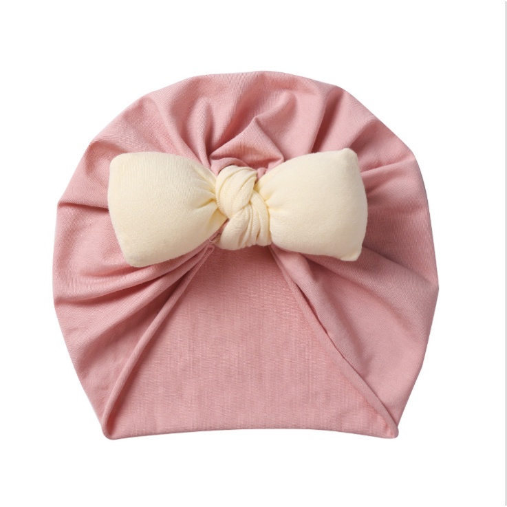 Mũ turban nơ tròn chất liệu cotton mềm mịn co dãn  dành cho bé gái từ sơ sinh