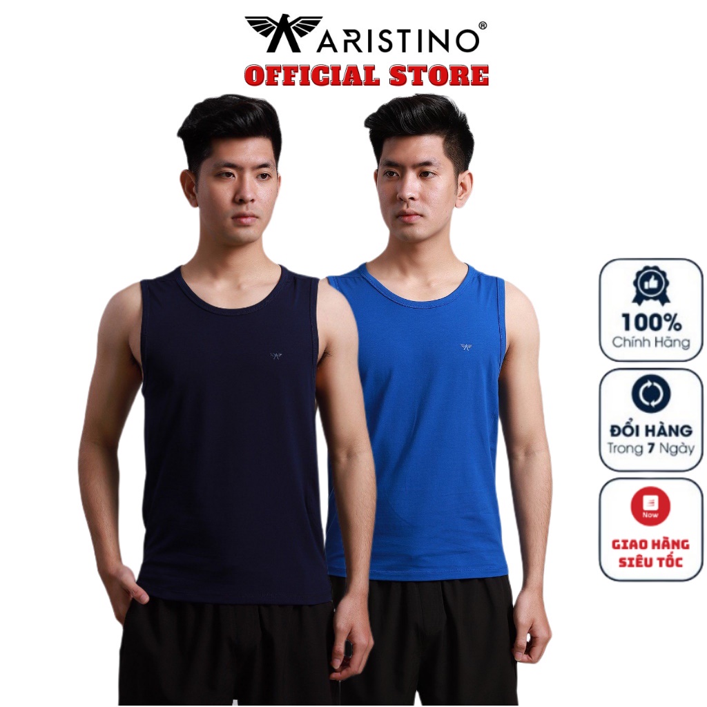 Áo thun ba lỗ nam Aristino Tank top ATT001S8 mặc lót trong Chất liệu Cotton Mềm mại thấm hút mồ hôi Kiểu dáng Slim fit