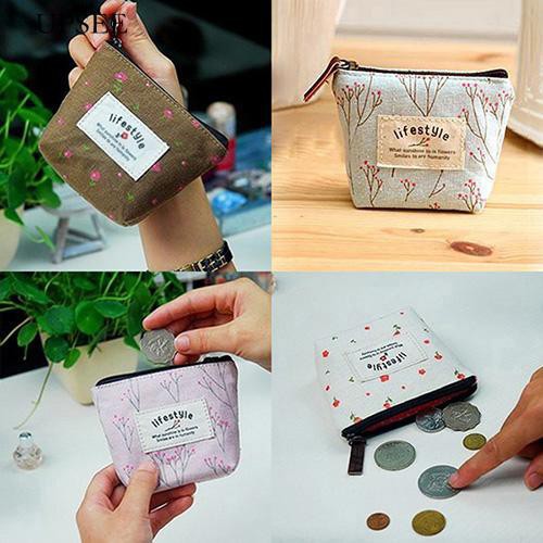 Ví Nhỏ Đựng Tiền Xu Bằng Vải Canvas In Họa Tiết Hoa Có Khóa Kéo Cho Nữ