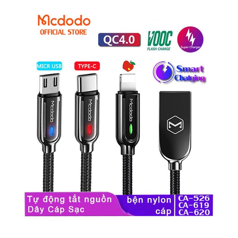 Mcdodo Tự động tắt nguồn Dây Cáp Sạc Nhanh Dành táo/Type-C/Micro USB Cáp sạc