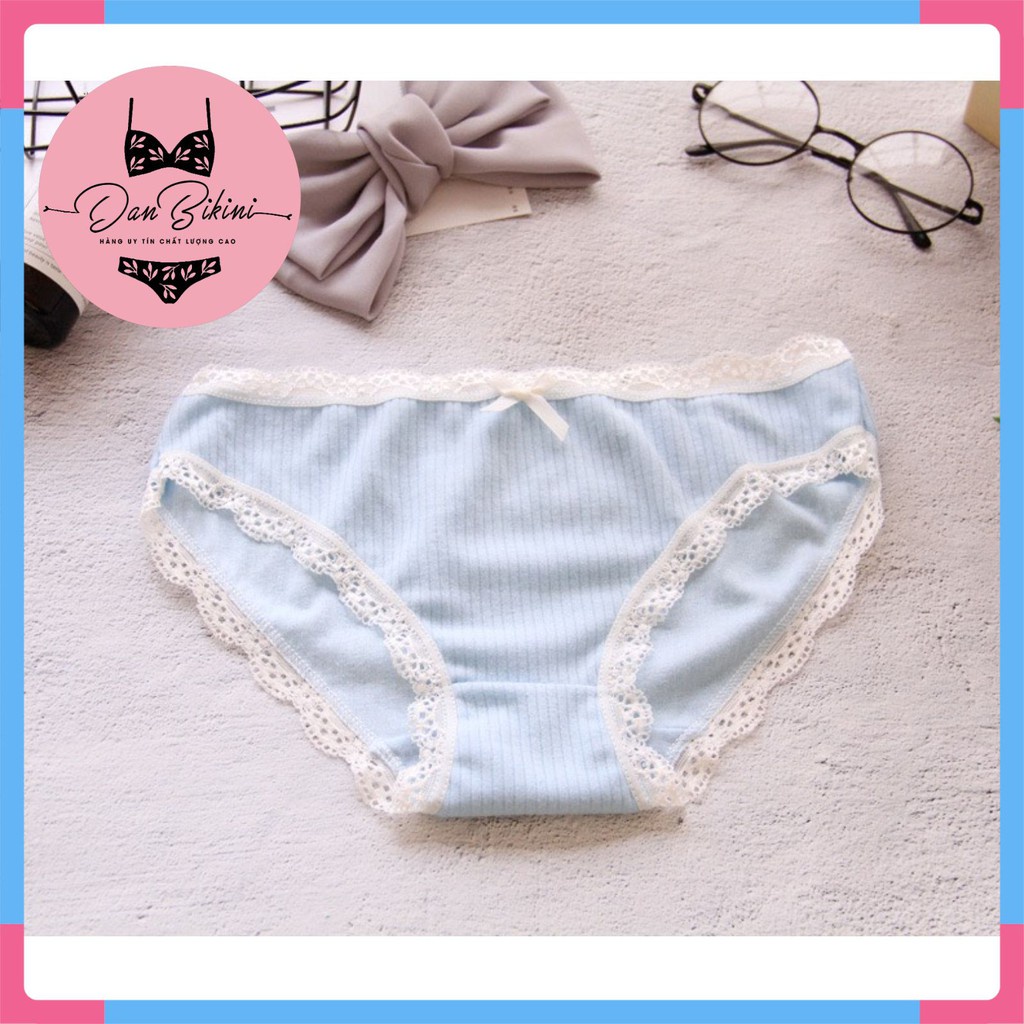 Quần Lót Nữ - Quần Lót Nữ Cotton thun gân tăm viền ren mềm mại tôn dáng gợi cảm co giãn DAN STORE MÃ 0756