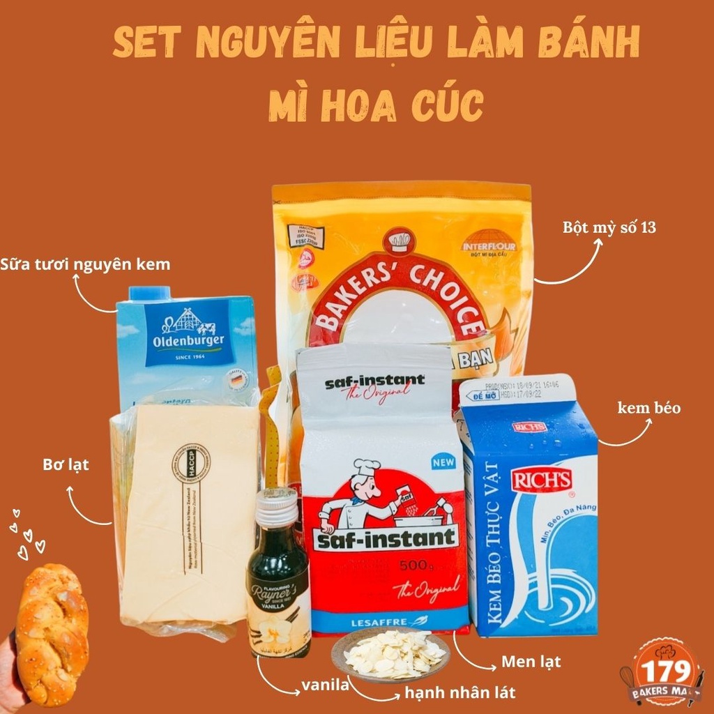 Nguyên liệu làm bánh mỳ hoa cúc-siêu thị 179