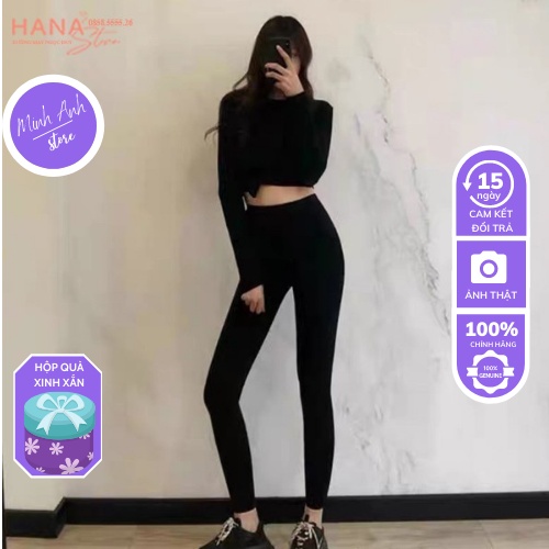 Quần Legging dài nữ cạp cao nâng mông vải cotton dày mỏng quần tregging nữ trơn ôm tập gym yoga ở nhà