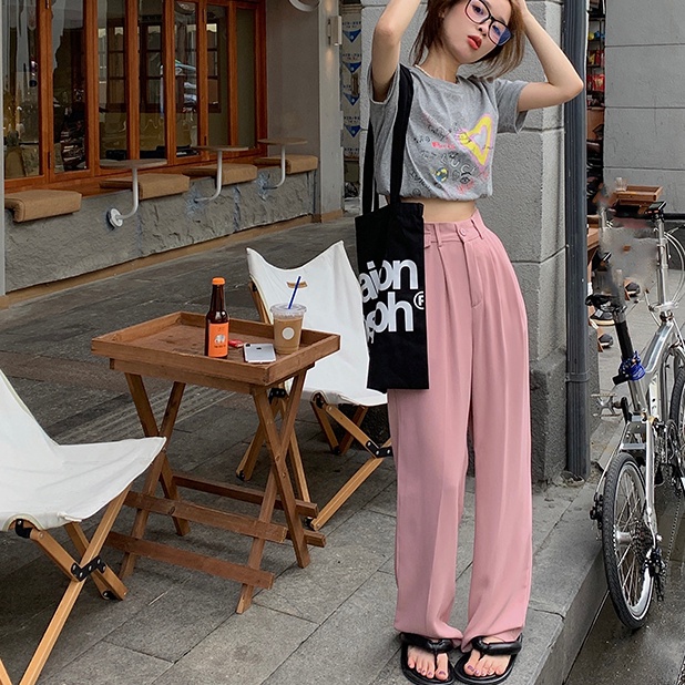 SUXI Quần ống rộng Lưng Cao Co Giãn Thời Trang Mùa Hè Cho Nữ