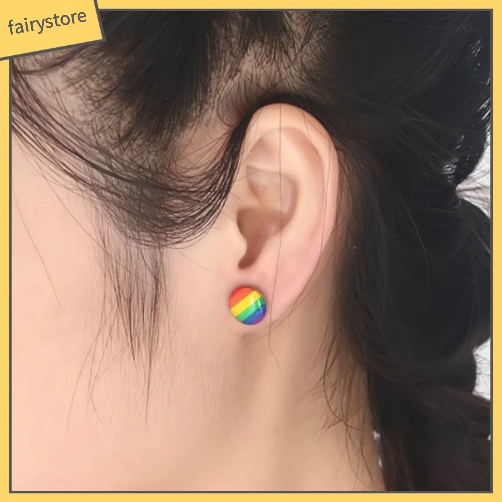 Khuyên Tai Tròn Màu Sắc Cầu Vồng Thời Trang Thanh Lịch Dành Cho Nữ