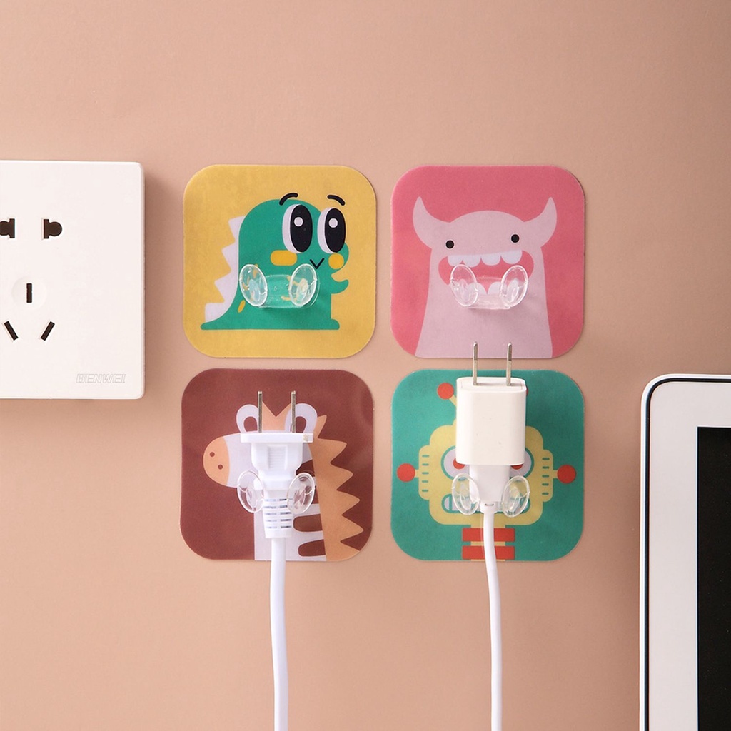 Giá đỡ quấn cáp sạc USB gắn tường không đục hình thú hoạt hình thời trang nhiều màu sắc đa năng tiện lợi
