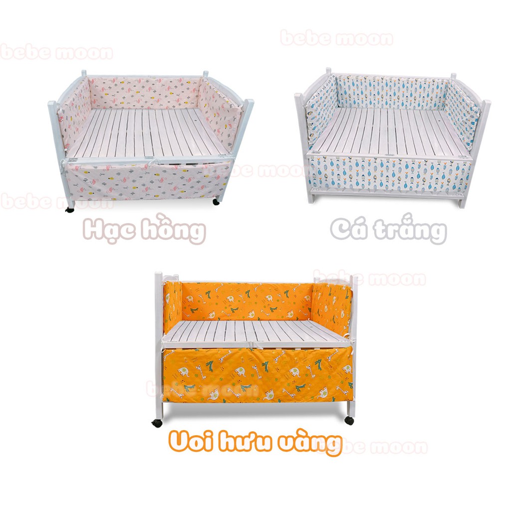 Bộ 4 Tấm Quây Đệm Giường Cũi Cho Bé Vỏ Cotton Ruột Đệm Trứng Cứng Đủ Kích Thước Đủ Màu Sắc(KHÔNG BAO GỒM CŨI)