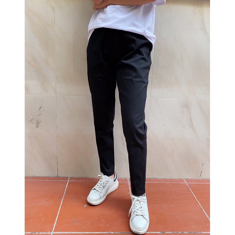 quần baggy chun basic kaki, cạp nhê