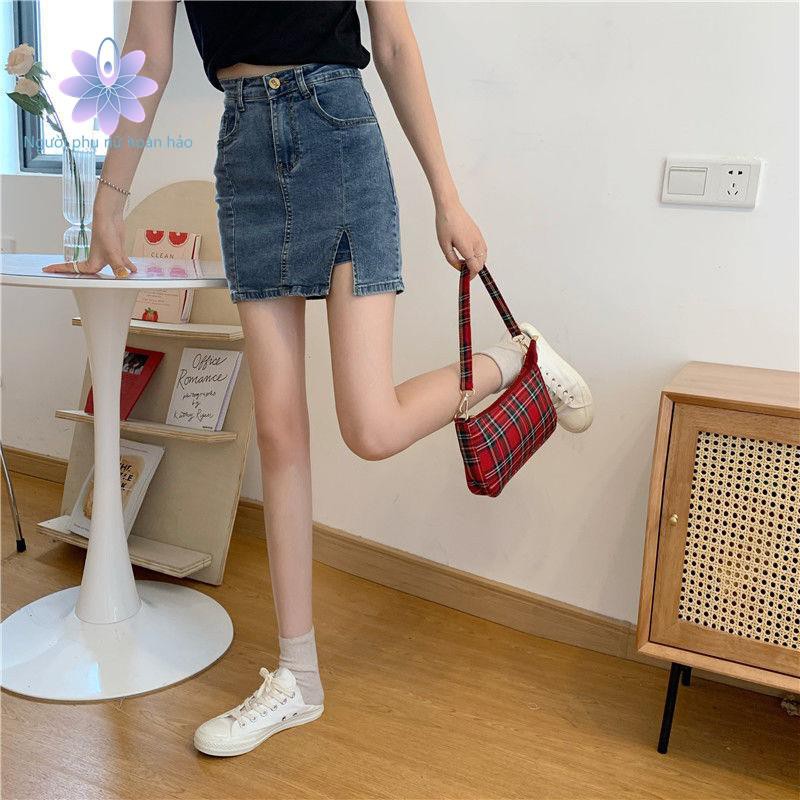 chân váy jean Lưng Cao Xẻ Tà Phong Cách Hàn Quốc 2021 Cho Nữ | BigBuy360 - bigbuy360.vn