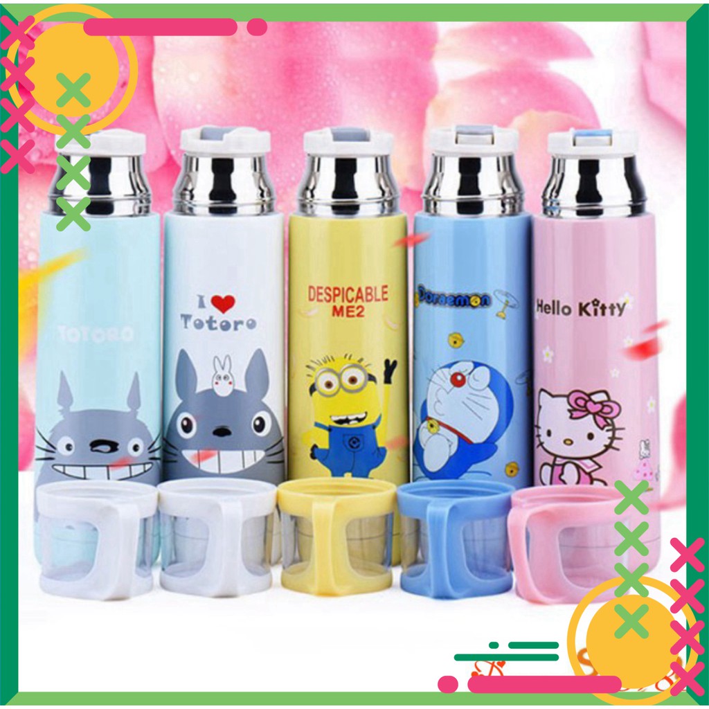 [FREE SHIP] Bình giữ nhiệt Cho Bé hình helokitty, doremon 500ml kèm ca