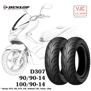Lốp (vỏ) xe PCX 125 trước 90/90-14 TL + sau 100/90-14 TL Dunlop D307 chính hãng