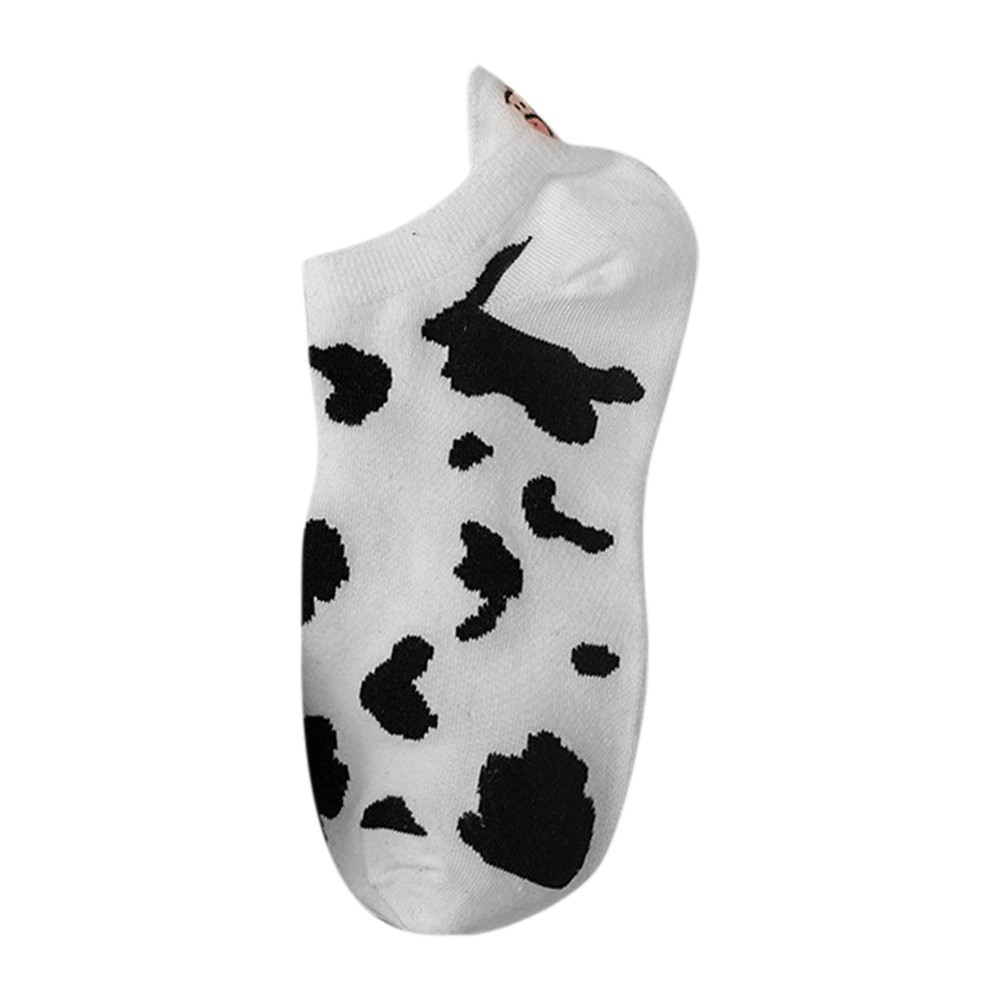 Tất Cotton Cổ Ngắn Kẻ Sọc In Hình Bò Sữa Dễ Thương