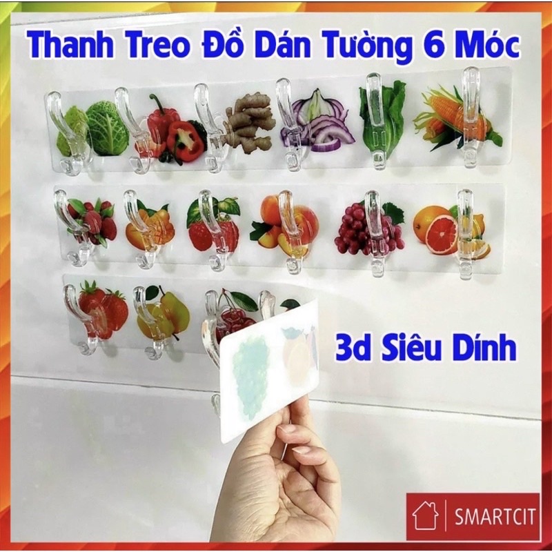 Thanh treo dán tường 6 móc 3D chịu lực