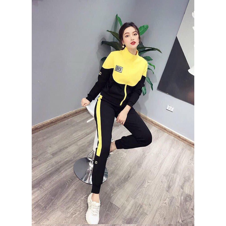 Set thu đông - Set bộ nữ thêu logo phối màu