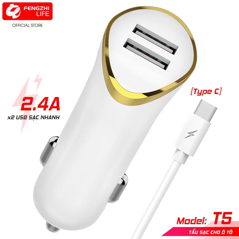 [Mã BMBAU50 giảm 7% tối đa 50K đơn 99K] Tẩu sạc 2.4A 2 cổng USB dùng trong xe ô tô MaiMi T5